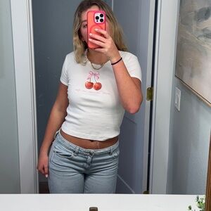 White Cherry Print Women's Top